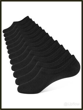 Unisex No Show Socks 6 Pairs Cotton Thin Low Cut Liner Silicone Heel Grip Black